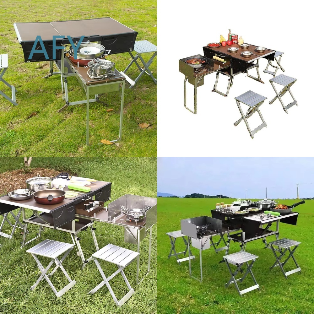 Camping Cooking Dining Set - Taşınabilir Katlanabilir Yiyecek Römorku, Açık Hava