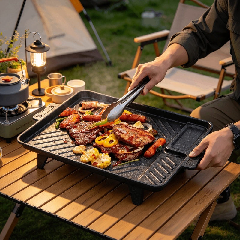Camping Hiking Cooking - Titanyum Kaplamalı, Taşınabilir Kore Tarzı Izgara