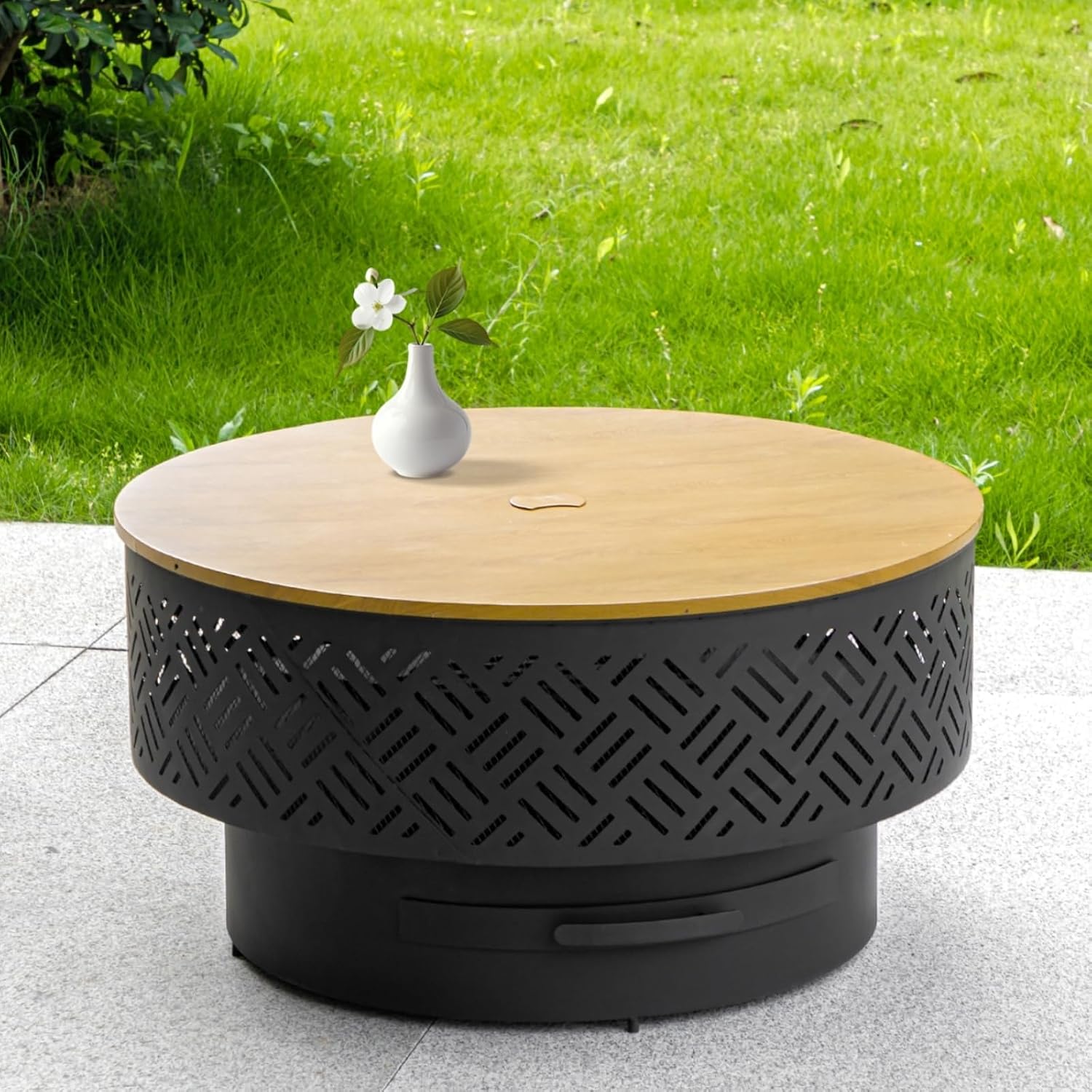 Camping Cooking Table - 32 İnç Yuvarlak Metal Odun Yakma
